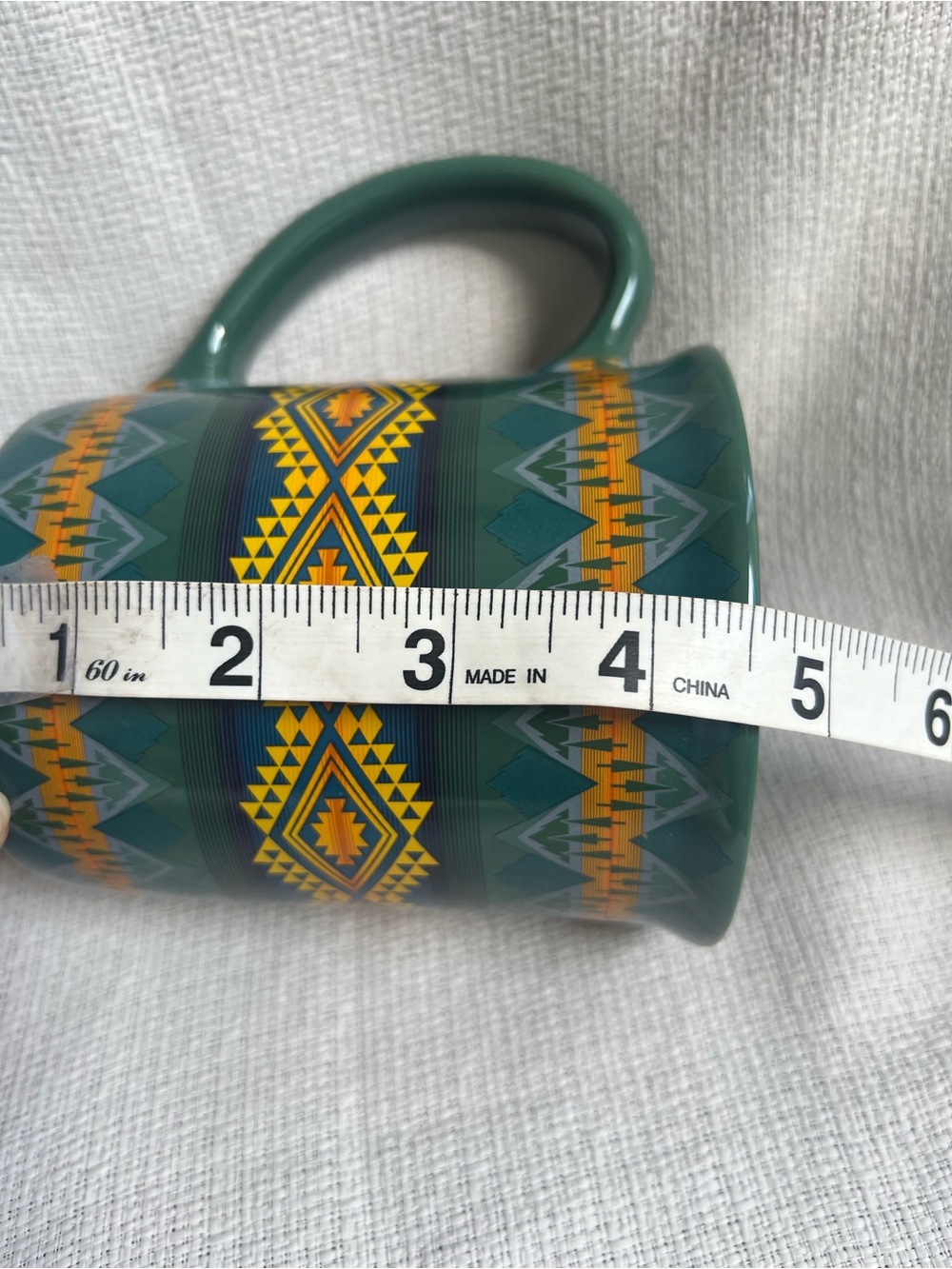 Pendleton Green Ceramic Mug with Yellow Aztec Banding - Picture 4 of 7